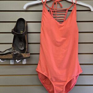 Aqua Rose Tangerine Peach Orange Swimsuit 1 piece bathing suit size M padded cup